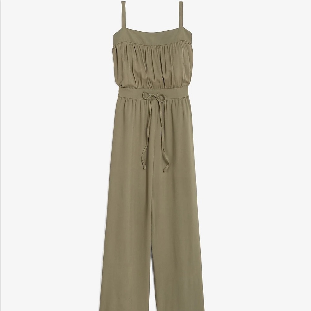 RUCHED BODICE CULOTTE JUMPSUIT IN OLIVE GREEN